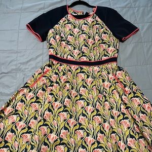 Blue Green Silk Floral Dress